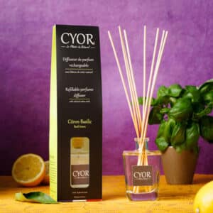 Diffuseur de parfum citron-basilic avec bâton de rotin