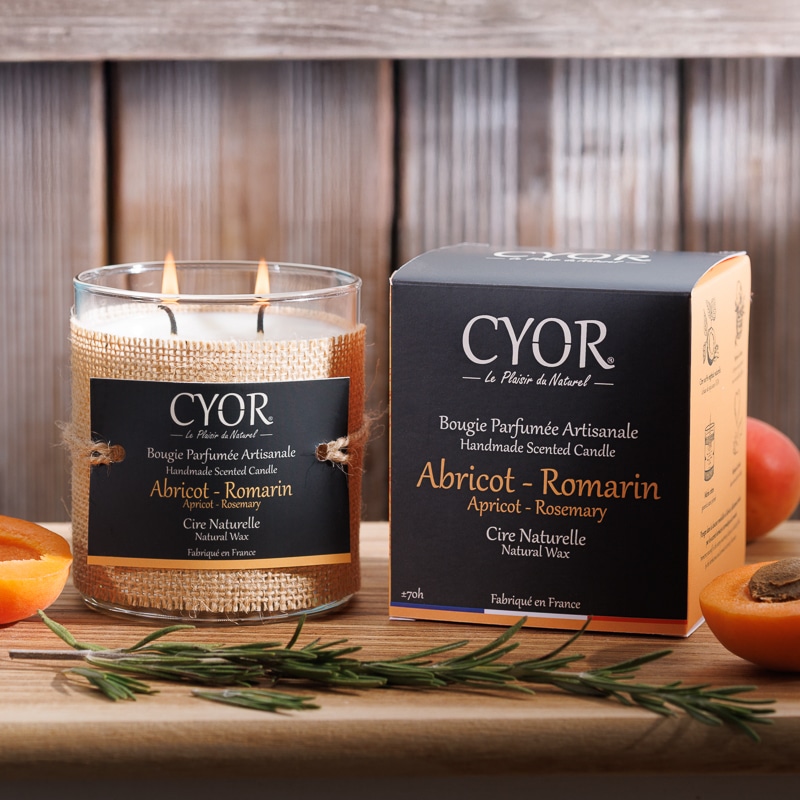 grande bougie artisanale abricot romarin